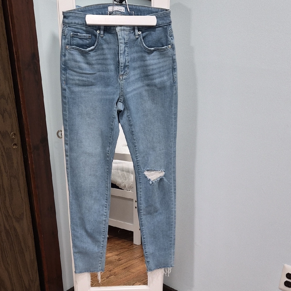 LOFT Light Blue Cropped Jeans with Distressed Detail